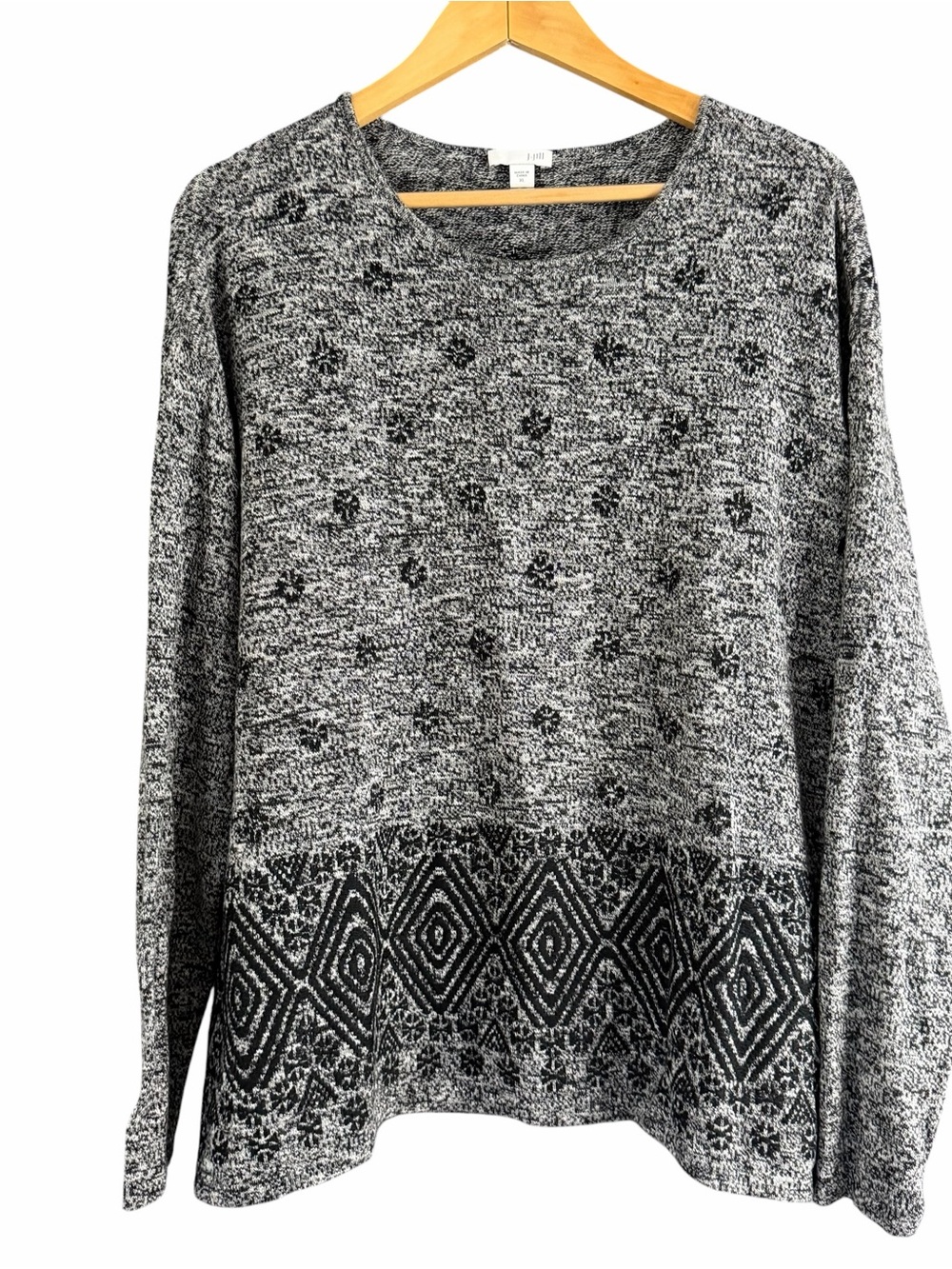 J Jill Womens Gray Black Marbled Geometric Sweater Size XL Long Sleeve Casual